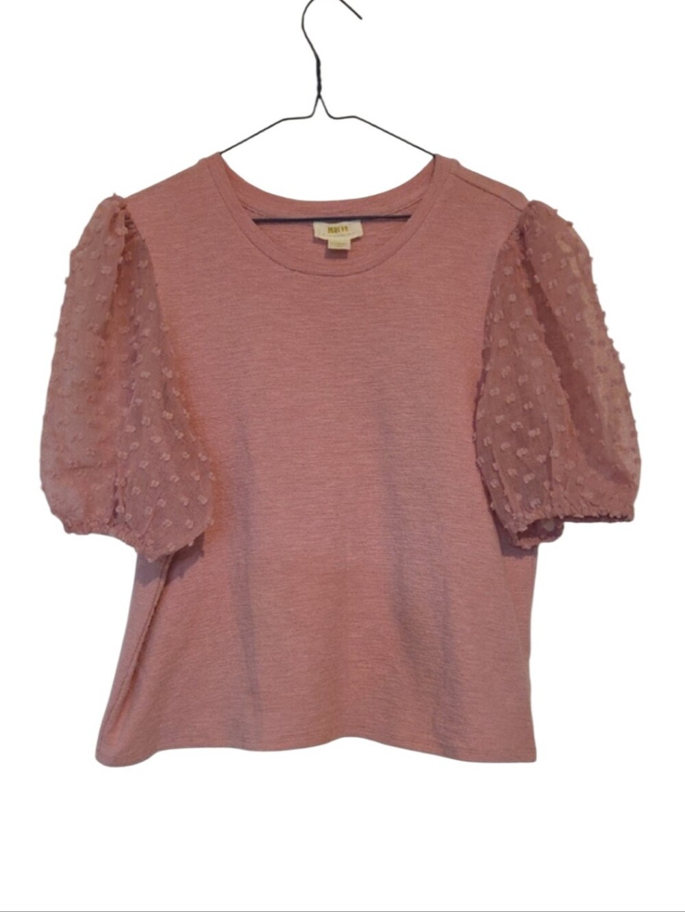 Anthropologie Maeve Textured Puff-Sleeve Top Pink